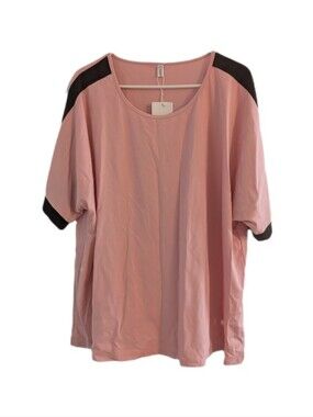 🆕 VIMPUNEC Pink Short Sleeve Top with Black Shoulder Accents 3XL